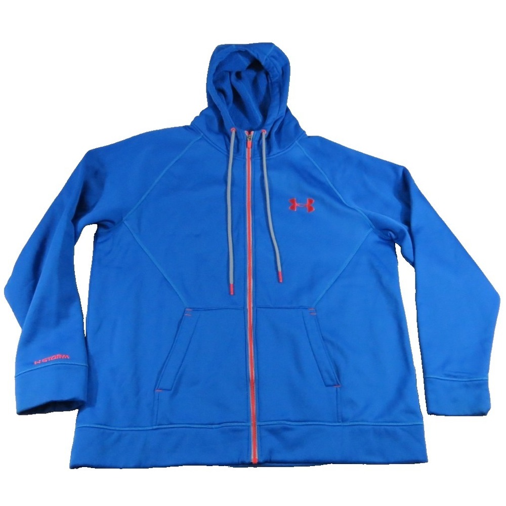 Under Armour ColdGear Storm Hoodie Men 2XL Blue Full Zip Infrared Sweatshirt EUC